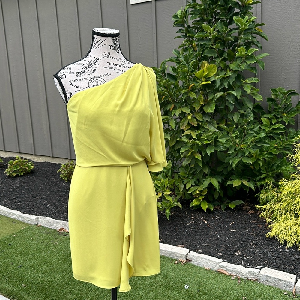 Beautiful New Lime Green Mini Dress by BCBG Maxazaria On Shoulder Dress Size 2